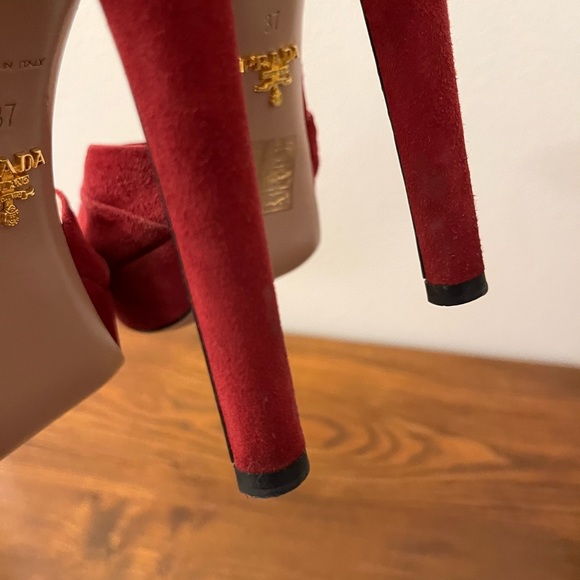 Prada Suede Platform Peep Toe Heels - Picture 8 of 10